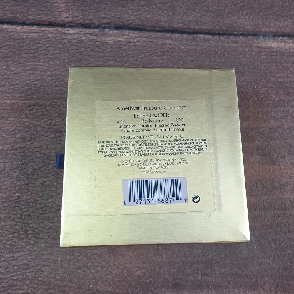 Estee Lauder Amethyst Treasure Compact Womens 8g Gold Good Jeweled Re-Nutriv